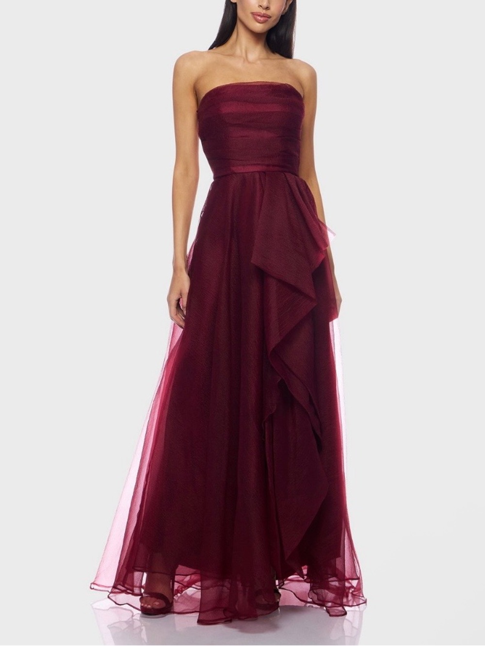 B Darlin Strapless Wine Red Evening Gown